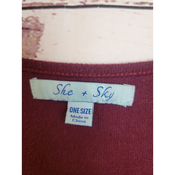 She + Sky Short Sleeve Top Red Colorblock Crew Neck Oversized Women's One Size - Picture 3 of 8